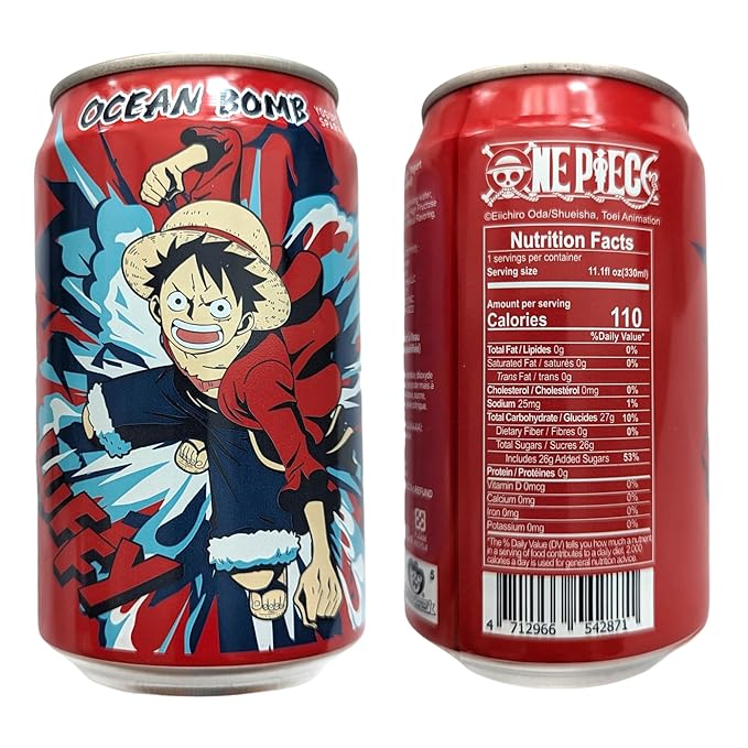 Ocean Bomb Carbonated Water One Piece Anime Collectible Can Drink Luffy Sanji Nami Zoro with 1 Blehblu Coaster