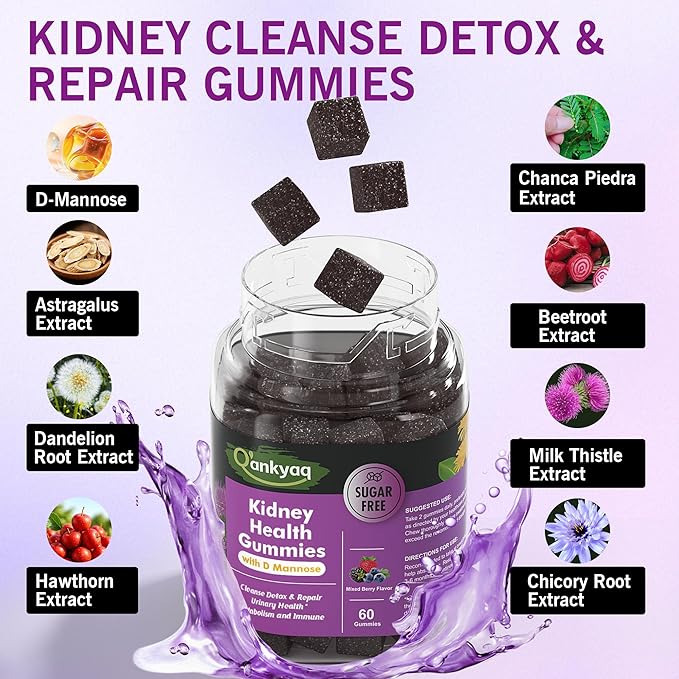 D mannose Gummies for Women Kidney Cleanse Detox &amp Repair Gummies – Urinary Health &amp Kidney Stone* Support Chewable D-mannose with Astragalus Dandelion Milk Thistle – Vegan Sugar-Free 60