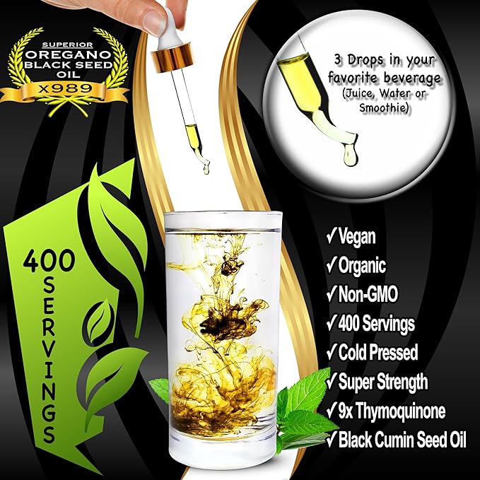 Oil Of Oregano With Black Seed Oil - 400 Servings 2 in 1 Wild Oregano Oil with Black Seed Oil Drops Organic Supplement Alternative to Oregano and Black Seed oil Gel Capsules Non-GMO Vegan