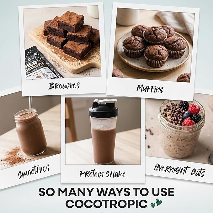Organic Cocotropic Mushroom Hot Cocoa - Mushroom Coffee Alternative | Sugar Free Hot Chocolate | Organic Cocoa Powder Reishi Mushrooms Chaga Maca Root Turmeric | Delicious Sustained Focus Energy