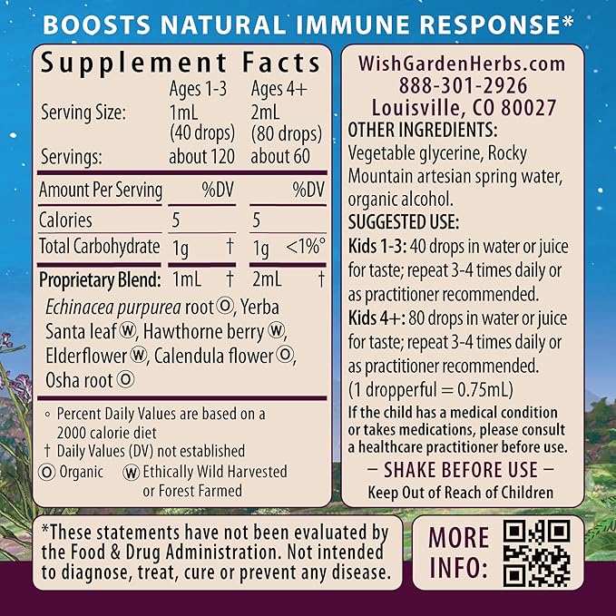 WishGarden Herbs Kick-It Immune for Kids - Immune Support Supplement for Kids Herbal Immune Defense &amp Immune Booster with Echinacea OSHA Elder Rapid Baby and Toddler Immune Support Formula 4o