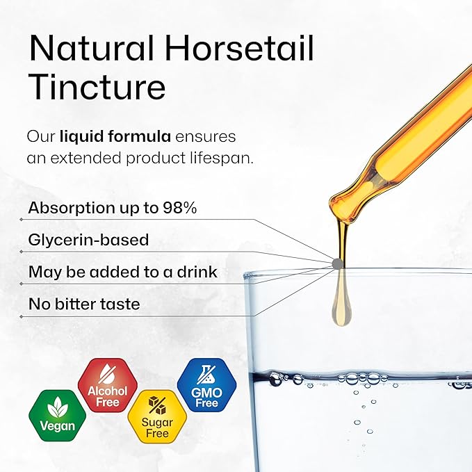 BIO KRAUTER® Horsetail Supplement for Hair Skin &amp Nails - Vegan &amp Pure Horsetail Herb Liquid Drops 660 mg per Serving 4 Fl.Oz. - Silica Hair Supplement - Alcohol &amp Sugar Free - 56 Days of