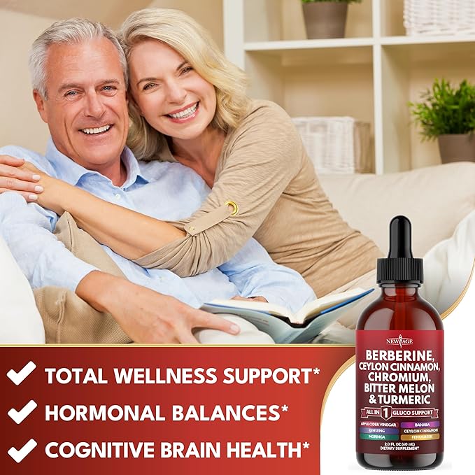 Berberine with Ceylon Cinnamon Supplement Liquid Drops + Bitter Melon Extract Glucomannan Gymnema Chromium Turmeric Panax Ginseng Moringa- 4 OZ