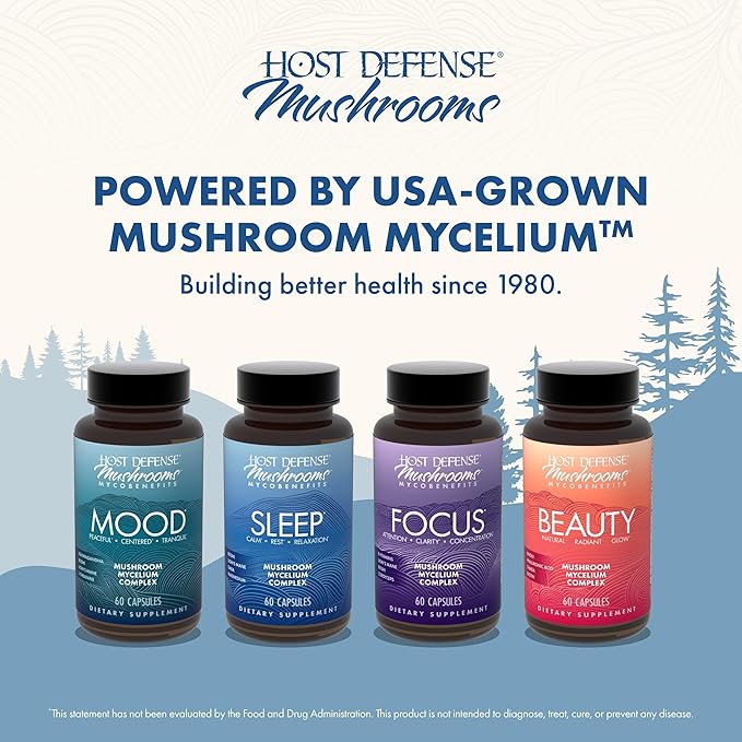 Host Defense MycoBenefits Sleep* Capsules - Rest Support for Healthy Sleep Quality - Calming Supplement with Magnesium Lion's Mane &amp GABA - Aids Balanced Rest Cycles - 60 Capsules (30 Servings)*