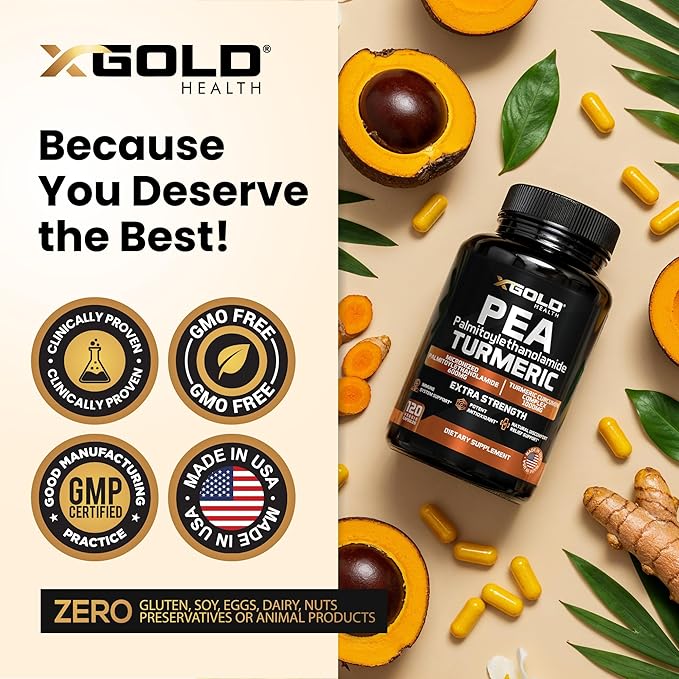 Pea Palmitoylethanolamide + Turmeric Curcumin Complex – 1600mg Micronized 99% &amp 95% Curcuminoids – High Potency Joint Support Mobility &amp Comfort – Made in USA