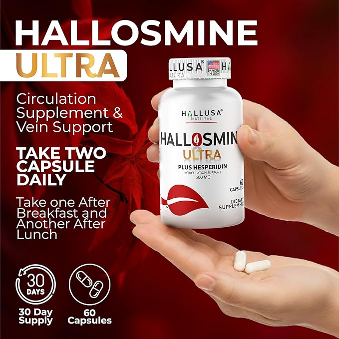 Hallusa Natural Hallosmine Ultra Diosmin 500mg &amp Hesperidin 150mg – Heavy Legs Swelling &amp Vein - Blood Circulation Supplements 60 Caps