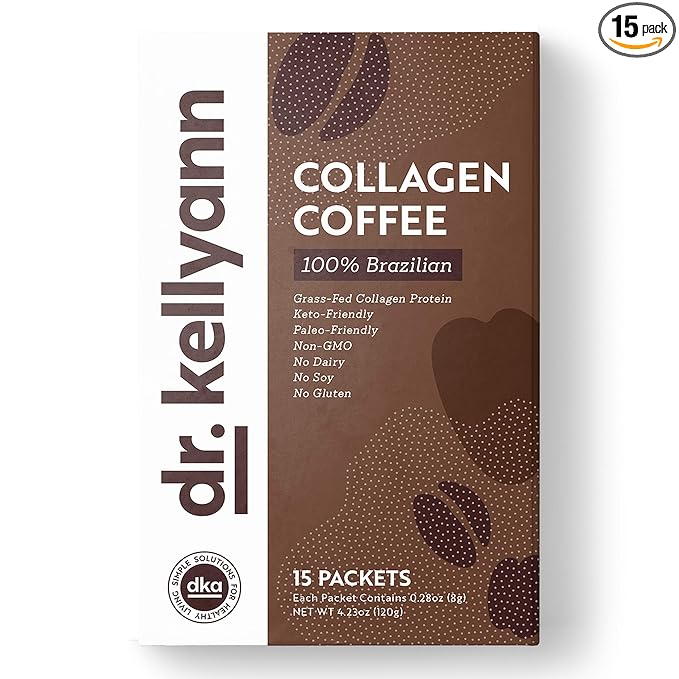 Dr. Kellyann Grass-Fed Collagen Instant Coffee (15 Packets) - Keto &amp Paleo Friendly - Sugar free Dairy free Grain Free - Brazilian Collagen Coffee-to-Go