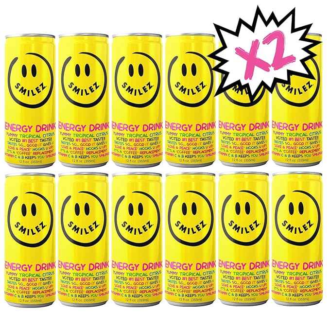 Smilez Energy Drink Tropical Citrus 12 Fl Oz Cans (Pack of 24)