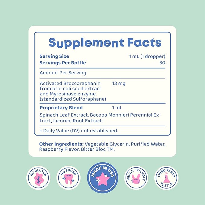 JoySpring Broccoli Supplement for Kids | Sulforaphane &amp Bacopa Monnieri Drops | Supports Cognitive Function | Vegan &amp Kid-Friendly (Pack of 2)