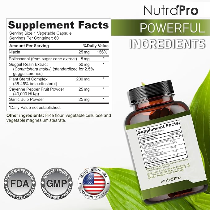 Heart Health Cholesterol Supplements - Cholesterol Health &amp Heart Support with Plant Sterols Niacin &amp Garlic Powder.Vitamins Pills for Healthy Cholesterol and Healthy Heart.Two Months Supply.