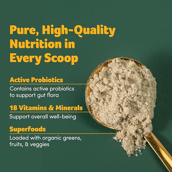 Purely Inspired Organic Green Powder Smoothie Mix Tropical Mango Iced Tea Flavor (30 Servings) - Probiotics for Digestive Health with Spirulina &amp Chlorella for Gut Health - Vegan