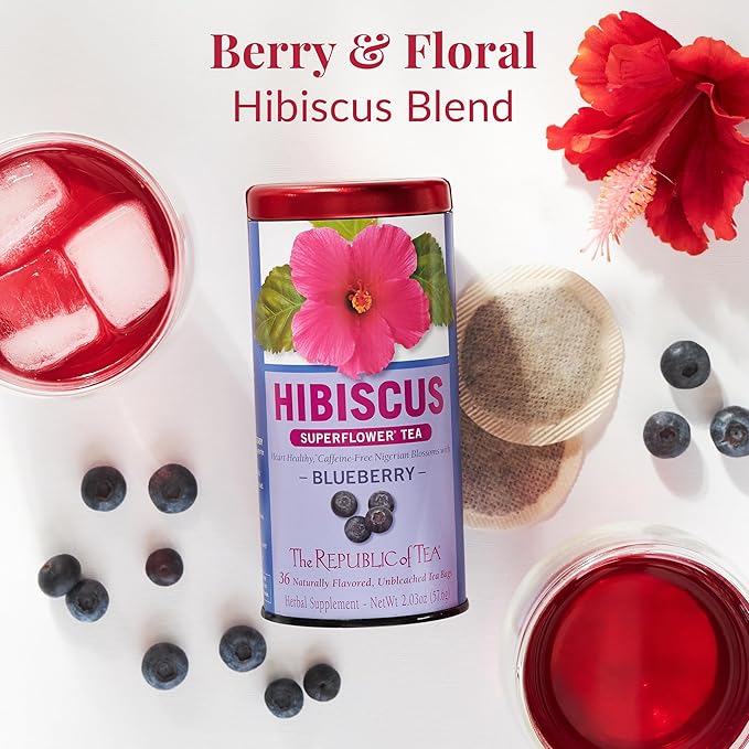 The Republic of Tea Hibiscus Blueberry Superflower Herbal Tea 250 Tea Bag Bulk