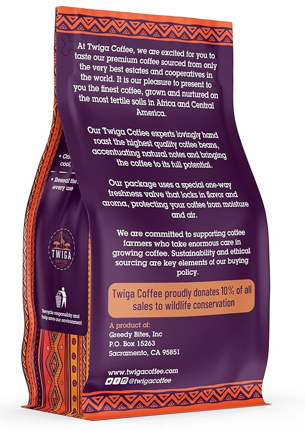 Twiga Coffee Premium Ethiopian Sidamo Whole Bean Coffee – Organic Medium Roast Arabica with Berry Citrus &amp Floral Notes – Single Origin Ethiopia – Freshly Roasted 12 oz