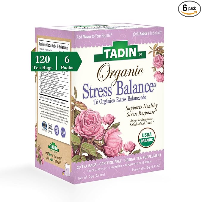 Tadin Organic Serene Dreams Tea Caffeine Free Herbal Tea to Support a Healthy Stress Response 20 Tea Bags Per Box Pack of 6