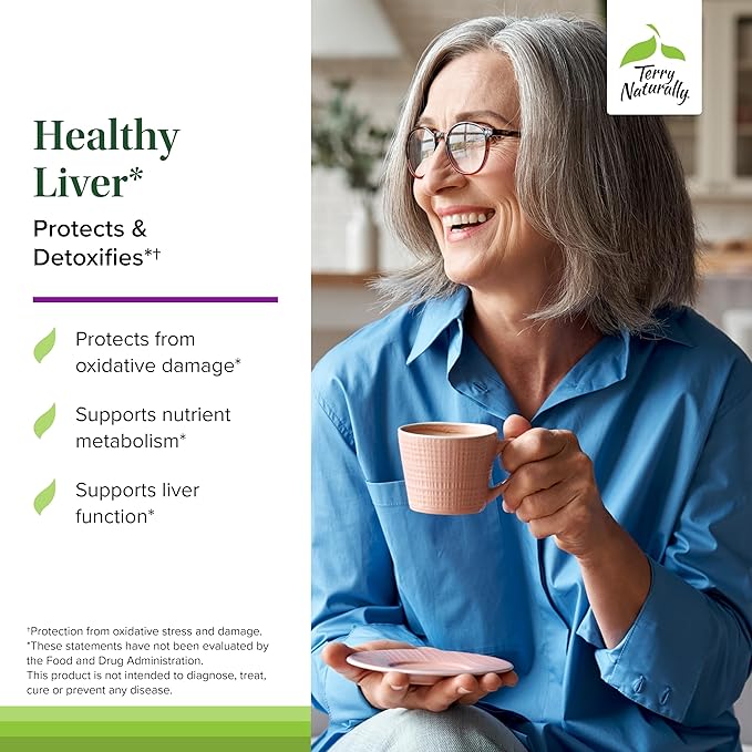 Terry Naturally Healthy Liver - Liver Function &amp Health Support Supplement - Cellular Health Support with Andrographis EP80 &amp French Grape Seed Extract - Gluten-Free Dietary Supplement - 60 Ca