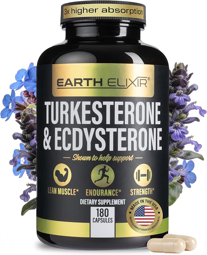Turkesterone &amp Ecdysterone – Natural Testosterone Support 2-in-1 High Potency Turkesterone Supplement for Men &amp Women with 95% Beta Ecdysterone - Made in USA &amp 3rd Party Tested - 180 Caps