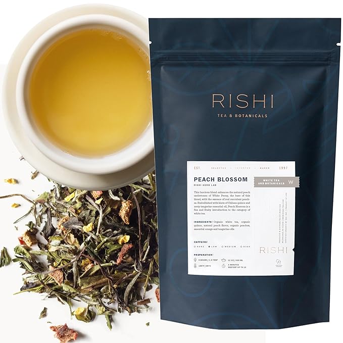Rishi Tea Peach Blossom White Herbal Blend - Organic &amp Low Caffeine Loose Leaf Tea - 8.81 Ounces 32+ Servings
