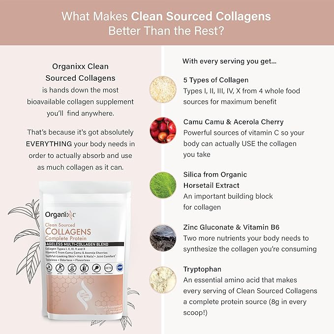 Organixx OrganiGreens (30 Servings) &amp Clean Sourced Collagens (30 Servings) Bundle Daily Super Greens &amp Protein w/Vitamin C &amp Zinc Supports Digestion Skin Hair Nails &amp Joint Healt