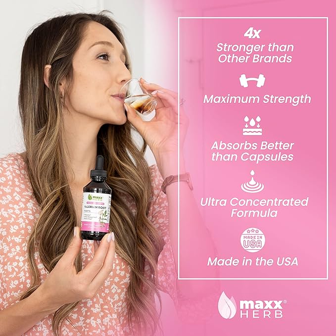 Maxx Herb Valerian Root Extract - Max Strength Liquid Valerian Root Absorbs Better Than Capsules for Relaxation and Restful Sleep Alcohol-Free - 4 Bottles 4 Oz Each (240 Servings)