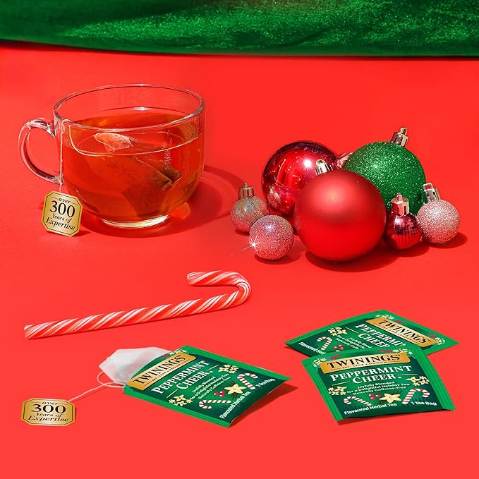 Twinings Peppermint Cheer Herbal Tea Individually Wrapped Bags 20 Count (Pack of 6) Peppermint &amp Creamy Vanilla Naturally Caffeine-Free Enjoy Hot or Iced 120 Teabags