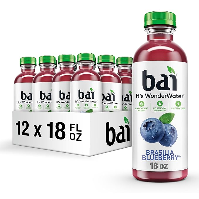 Bai Antioxidant Infused Water Beverage Brasilia Blueberry with Vitamin C and No Artificial Sweeteners 18 Fluid Ounce Bottle 12 Pack