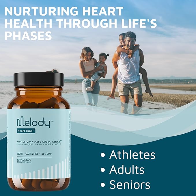 Melody Heart Tune 4-in-1 Blood Pressure Support Supplements – Nattokinase 2400 FU Reishi Mushroom &amp Hawthorn – 2 Month Supply – Dr. Formulated for Vascular Circulation &amp Flow – 60 Vegan Cap