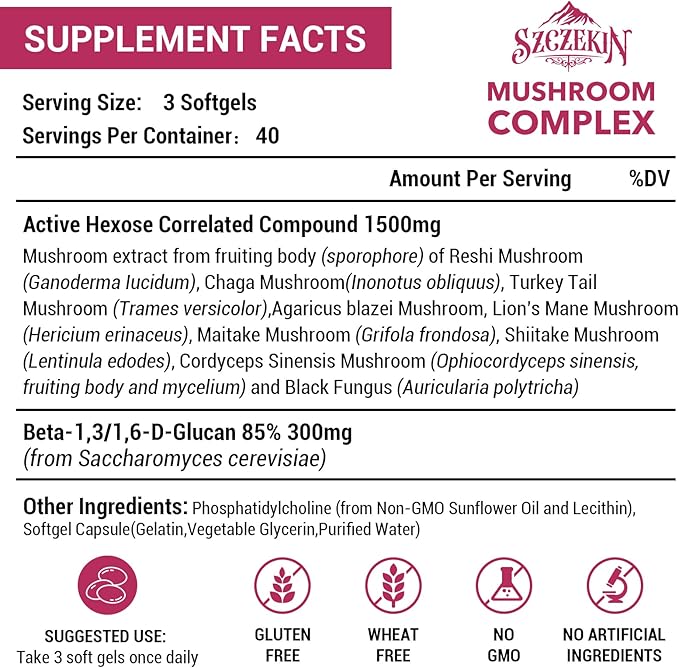 1500mg Liposomal Active Hexose Correlated Supplement960 Soft Gels Beta-Glucans with Natural Mushroom Extract Immune System Liver Function Maintain T-Cell &amp Killer Cell Activity