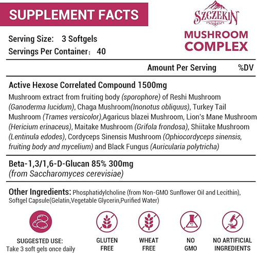 1500mg Liposomal Active Hexose Correlated Supplement960 Soft Gels Beta-Glucans with Natural Mushroom Extract Immune System Liver Function Maintain T-Cell &amp Killer Cell Activity