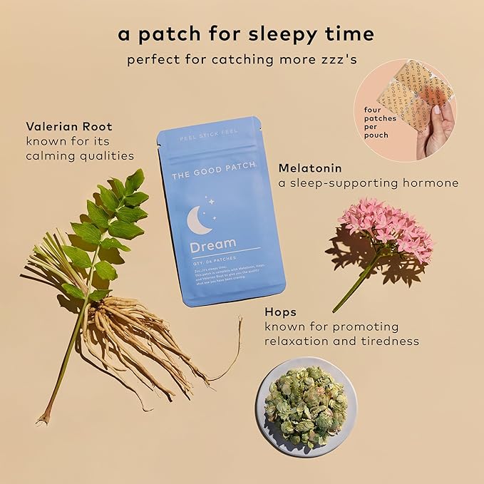The Good Patch Plant Powered Sleep Support - Sustained Release Dream Patch with Melatonin Hops Valerian Root (16 Total Patches)