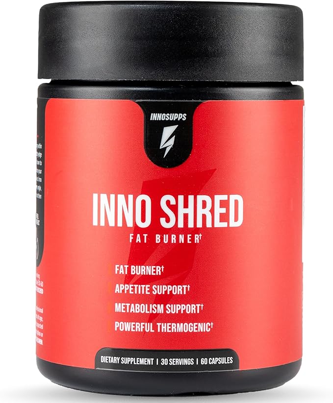 Inno Shred Fat Burner for Men and Women with 100mg Capsimax Grains of Paradise Organic Caffeine Green Tea Extract Appetite Suppressant Weight Loss (60 Veggie Capsules) | (with Stimulant)