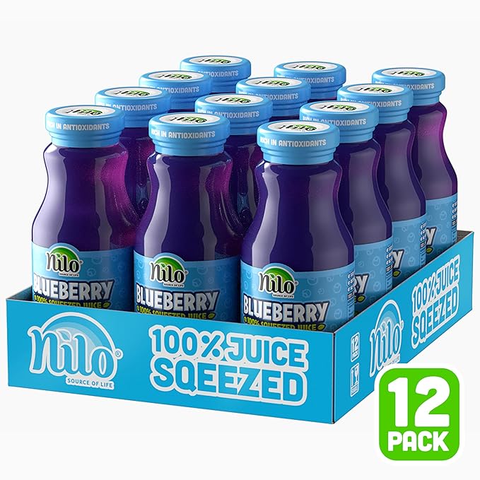 NILO Blueberry Juice | 100% Squeezed Wild Blueberry Arandano | NO Sugar added | NON GMO | NOT From Concentrate | 8.45 oz (Pack of 12)