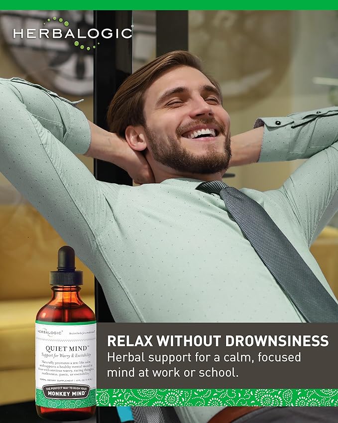 Herbalogic - Quiet Mind Liquid Herb Drops - Non-Sedating Promotes a Feeling of Zen-like Calm - Eases Anxious Worry and Panicky Mood - Based on the Traditional Chinese Formula Gui Pi Tang - 4 Fl. Oz.