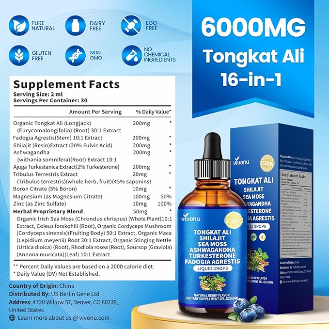 VivoNu Liquid Drops Magnesium Zinc &amp Boron Berry Flavor for Energy* Immune* Health