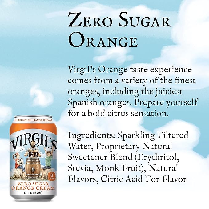 Virgil's New All-Natural Zero Sugar Orange Soda 12-oz (24 Cans)