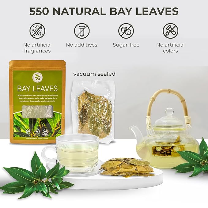 Bay Leaves Tea - 550 Dried Whole Leaves 4.06 oz Hojas de Laurel 100% Natural Sun Dried Caffeine-Free Herbal Tea For Brewing or Cooking Immune &amp Wellness Support