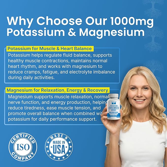 Life Strength Potassium Magnesium Supplement 1000mg (90 Caps) – Potassium Magnesium Complex with Aspartate Glycinate Oxide Gluconate &amp Citrate – Muscle Heart &amp Electrolyte Support - 45-Day