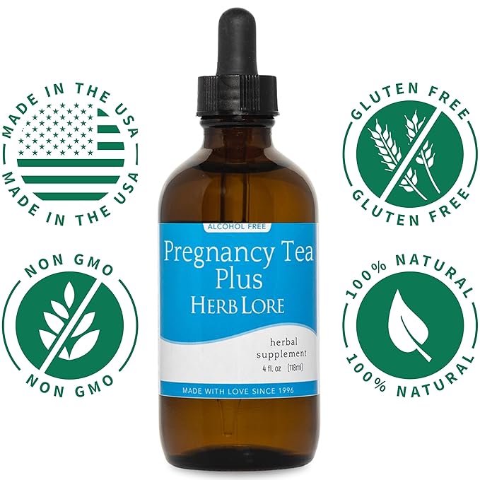 Herb Lore Pregnancy Tea Plus Tincture - Third Trimester Labor Prep Tea for Last 6 Weeks of Pregnancy with Red Raspberry Leaf &amp Partridge Berry (4 fl oz)