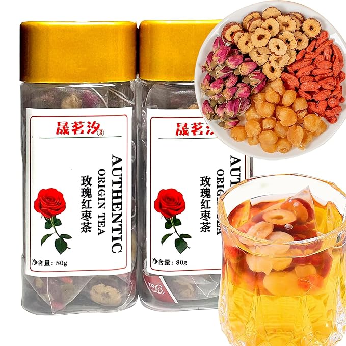 Longan Red Date Tea Rose Red Jujube Fruit Goji Berry Tea Bags Women's Five Treasures Tea Date Longan Goji Berry Roses Wolfberry Flower Chinese Herbal Fruit No addition Caffeine Free 桂圆红枣枸杞茶 玫瑰红枣茶 160g