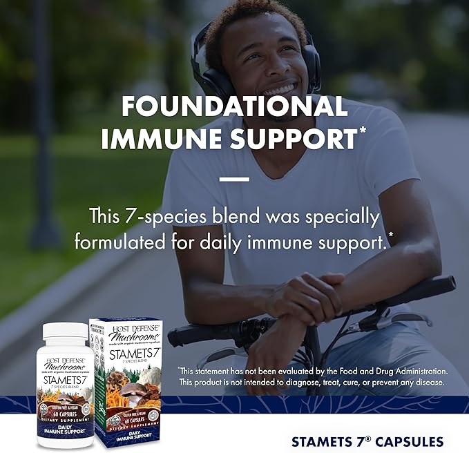 Host Defense Stamets 7-7 Species Blend - Mushroom Supplement for Immune Support - Includes Royal Sun Blazei Cordyceps Reishi Maitake Lion's Mane Chaga &amp Mesima - 60 Capsules (30 Servings)*