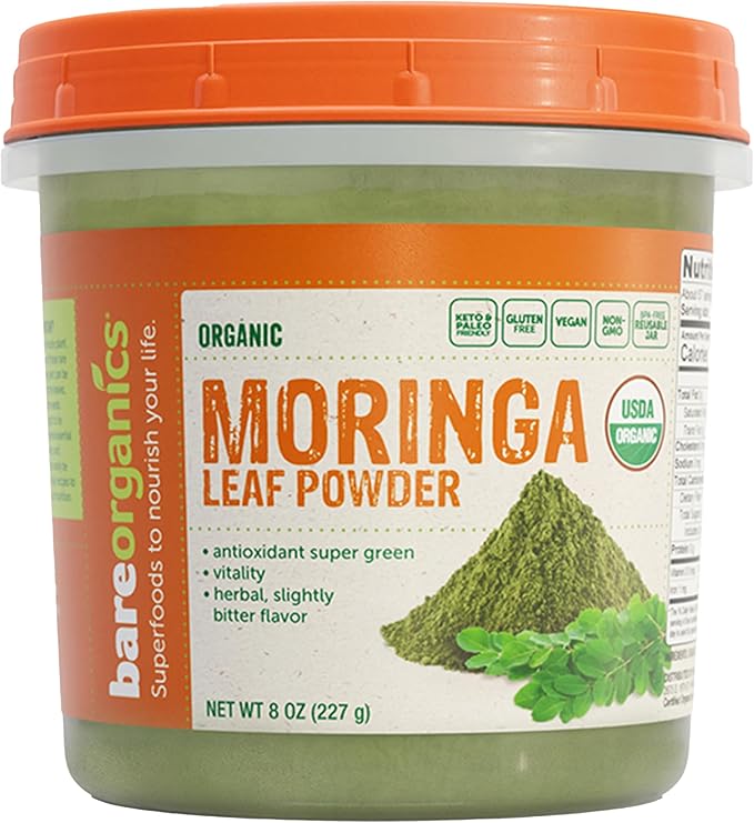 BareOrganics Moringa Leaf Superfood Powder Organic Vegan Supplement 8 Ounces