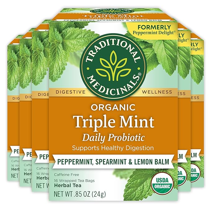 Traditional Medicinals Organic Peppermint Delight Probiotic Tea (Pack of 6) Supports Healthy Digestion 96 Tea Bags Total