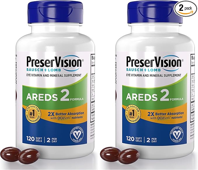 PreserVision AREDS 2 Eye Vitamin &amp Mineral Supplement with OCUSorb120 Vegan Soft GelsContains LuteinZeaxanthinVitamin C &amp EZinc&amp-CopperEye Health Supplements for Adults(Pack of 2)
