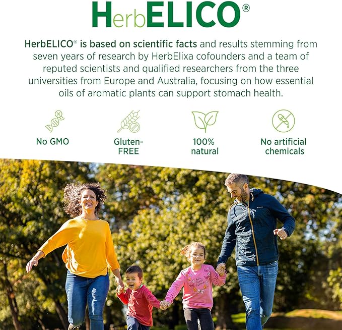 HerbELICO® - Wild Oregano Thyme &amp Summer Savory Essential Oils Mediterranean Blend 60 Capsules Herbal Supplement addresses H. Pylori Acid Reflux Heartburn Non-GMO &amp Gluten Free
