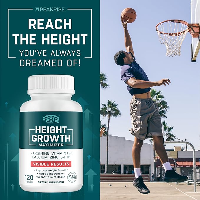 Height Growth Maximizer Calcium Vitamin D3 and Zinc Blend Pills Bone Growth Supplement for Kids and Teens Bone Strength Density Support GMO-Free Gluten-Free Made in USA 120 Caps