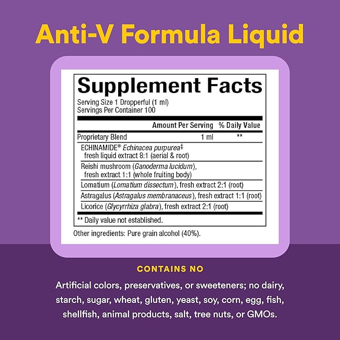 Natural Factors Anti-V Liquid Formula Echinacea Supplement for Immune and Wellness Support Organic Non-GMO 3.4 oz (100 servings)