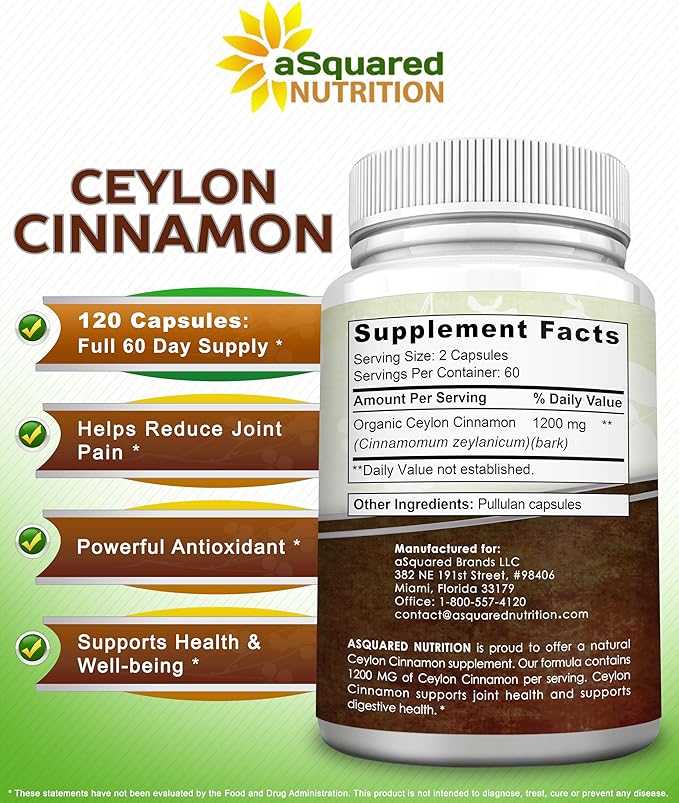 Natural Ceylon Cinnamon 1200mg - 120 Capsules True Cinnamon from Sri Lanka Extract Supplement Pills Promotes Heart Health