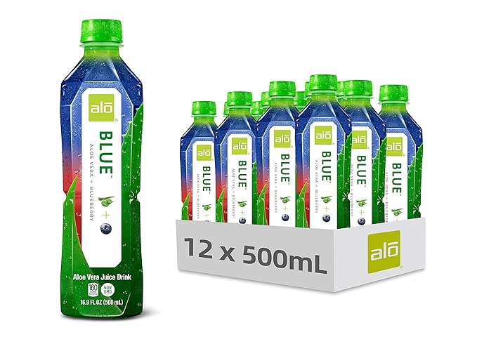 ALO Aloe Vera Juice Drink | BLUE - Aloe Vera + Blueberry | 16.9 fl oz Pack of 12 | Plant-Based Drink with Real Aloe Pulp
