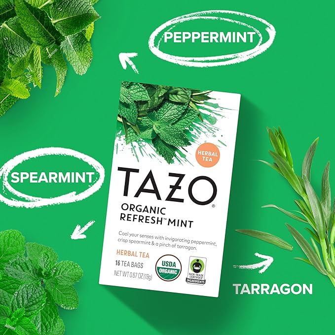 TAZO Refresh Mint Herbal Tea Bags with Peppermint and Spearmint Caffeine Free 96 Tea Bags (Pack of 2)