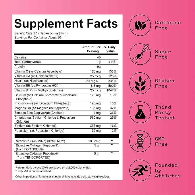 Foundation Collagen + Hydration Powder Daily Joint Support with Electrolytes Wild Cherry 10g Collagen Peptides 30 Servings