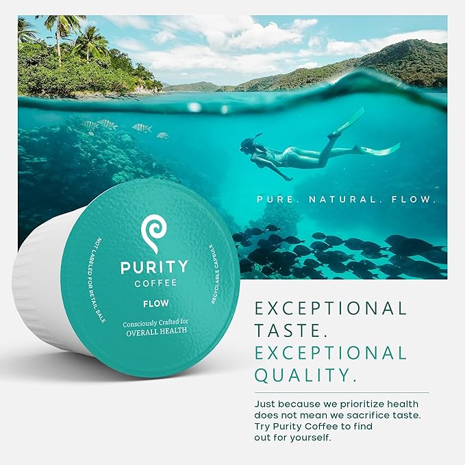 Purity Coffee FLOW Original Medium Roast K Pod Capsules (12ct Box) | Specialty-Grade USDA Organic Arabica Blend | Third Party Tested for Mold Mycotoxins &amp Pesticides